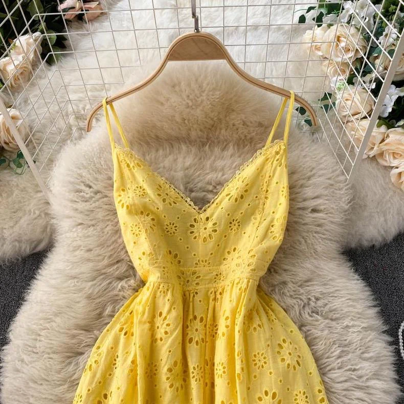 Joey Cotton Eyelet Midi Dress In Yellow - Image 3