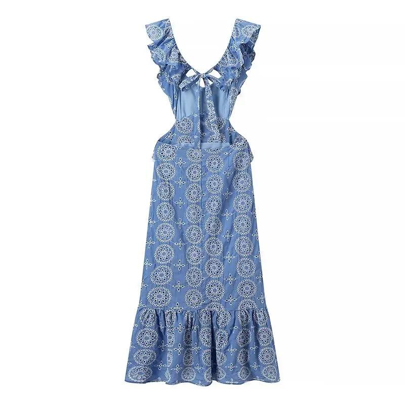 Kamiya Eyelet Cotton Summer Dress In Blue - Image 12