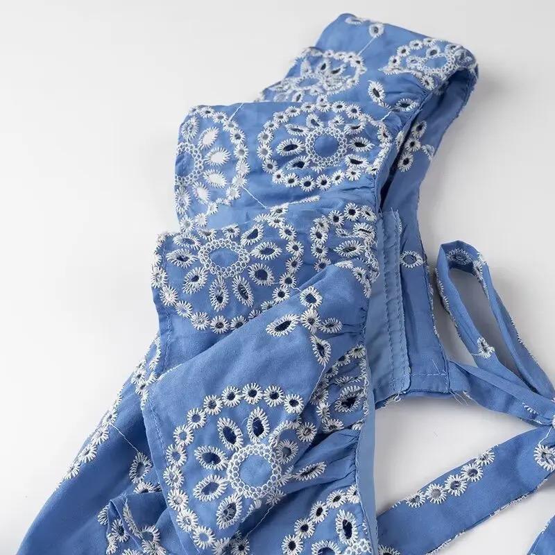 Kamiya Eyelet Cotton Summer Dress In Blue - Image 2