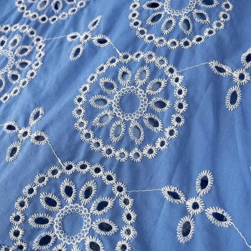 Kamiya Eyelet Cotton Summer Dress In Blue - Image 7
