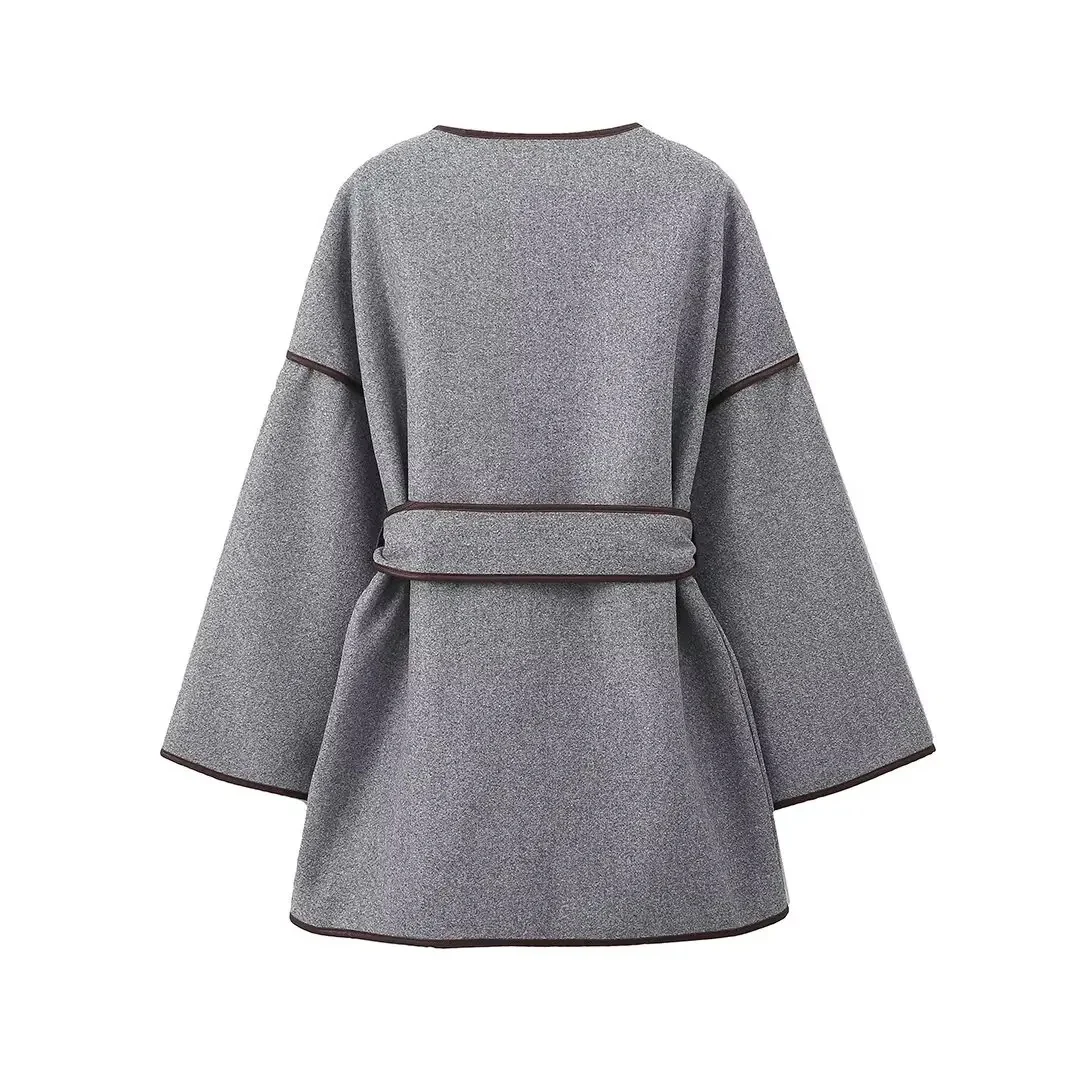 Kara Statement Woolen Overcoat with Belt In Grey - Image 6