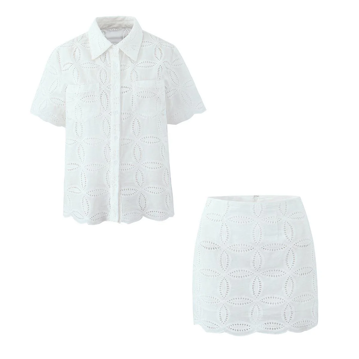 Karen Eyelet Summer Coord Set In White - Image 2