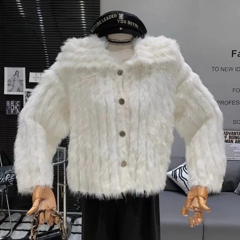 Kaya Cute Woolen Fur Sweater with Buttons - Image 2