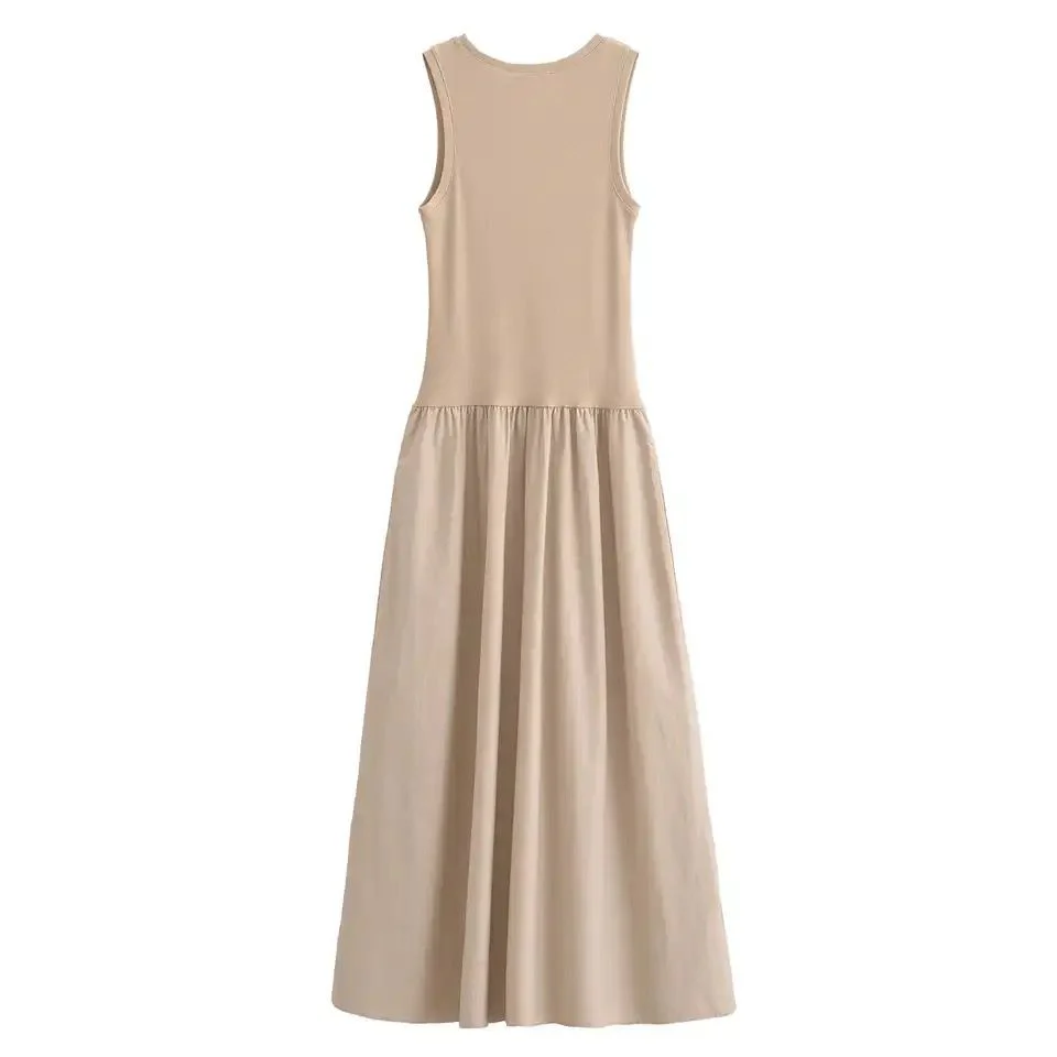 Keya Drop Waist Midi Dress In Beige - Image 3