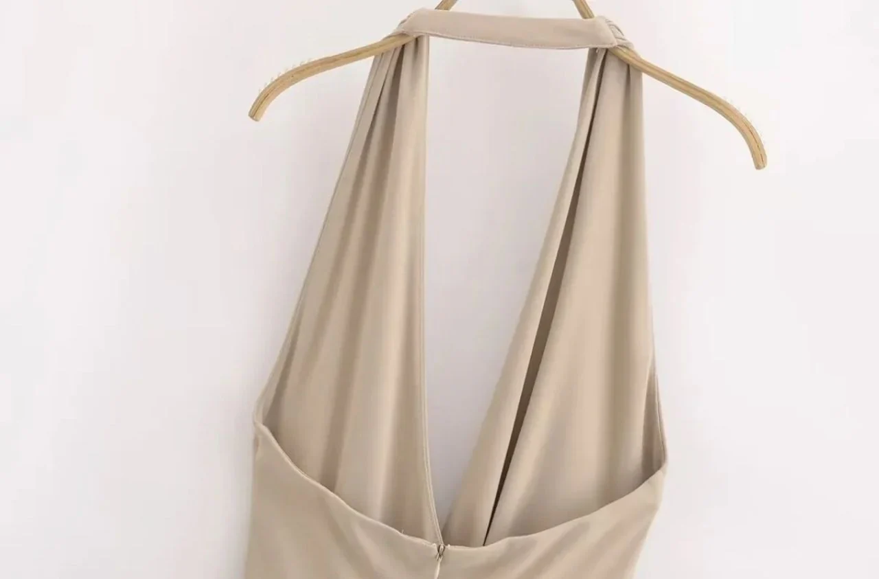 Kia Halterneck Maxi Dress In Beige - Image 7