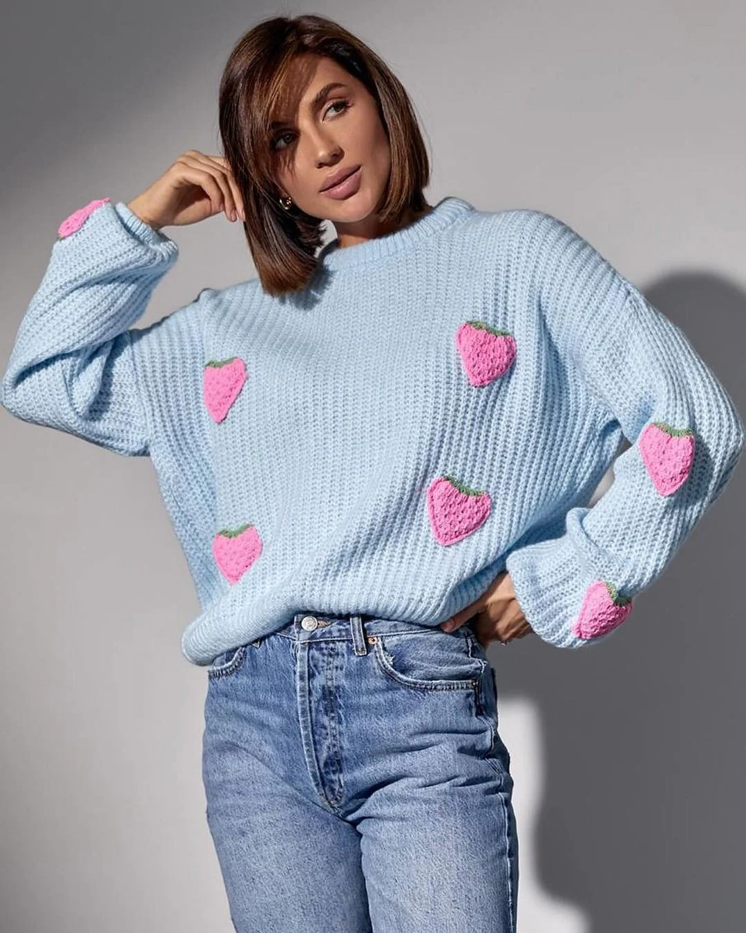Koala Strawbery Oversized Sweater In Blue - Image 3