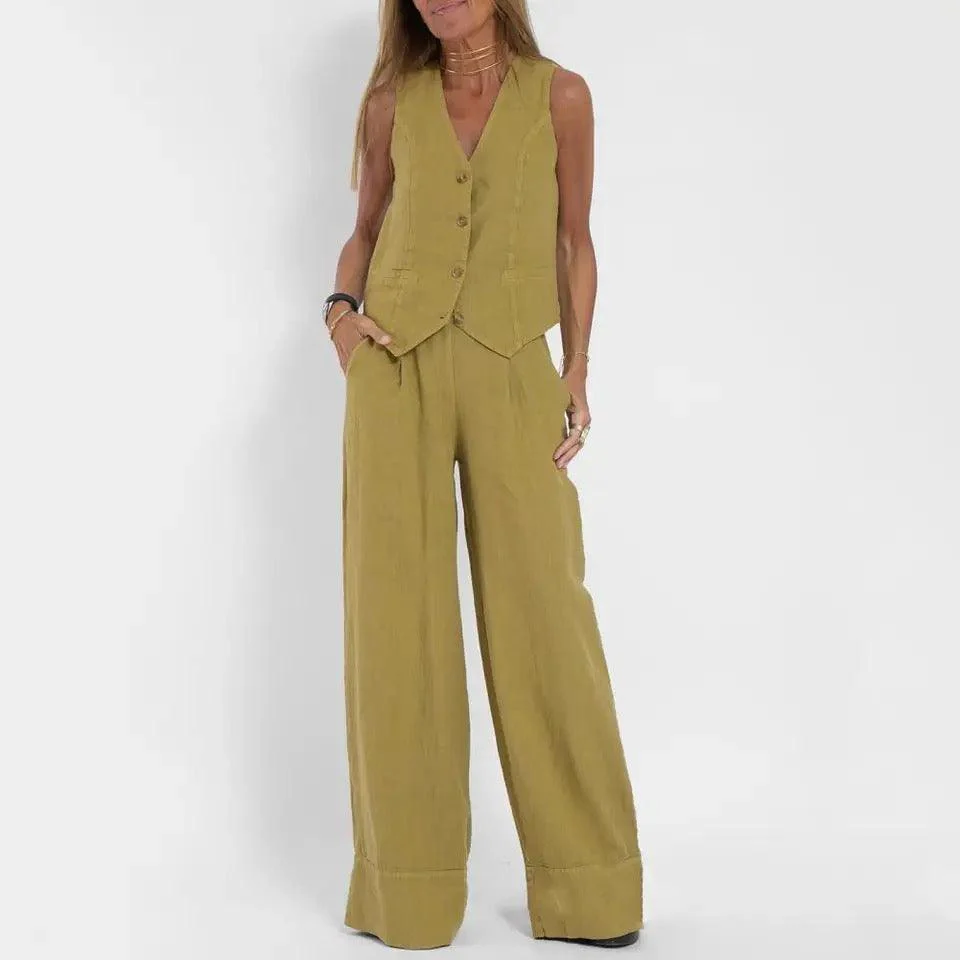 Laiden Statement Linen Vest Suit with Pants - Image 4