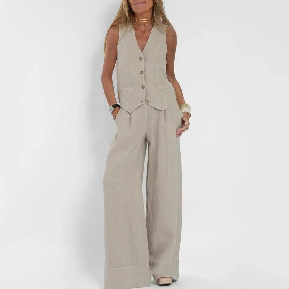 Laiden Statement Linen Vest Suit with Pants - Image 5