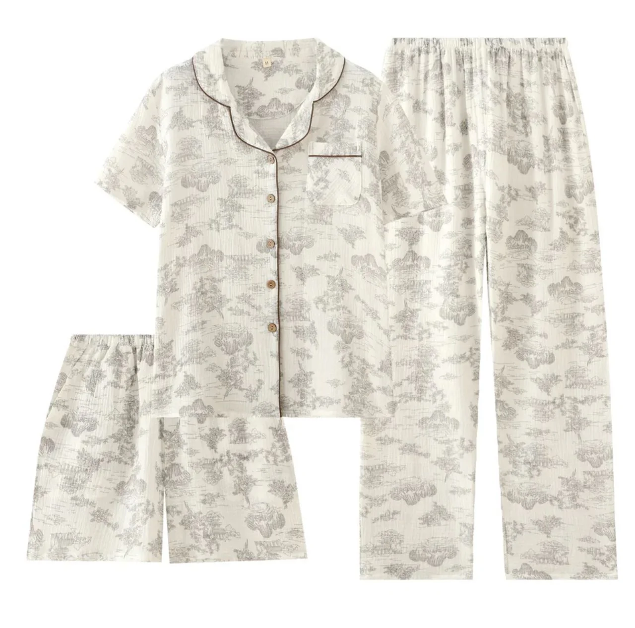 Lara 3 Pc Set Cotton Nightsuit In Off-White - Image 7
