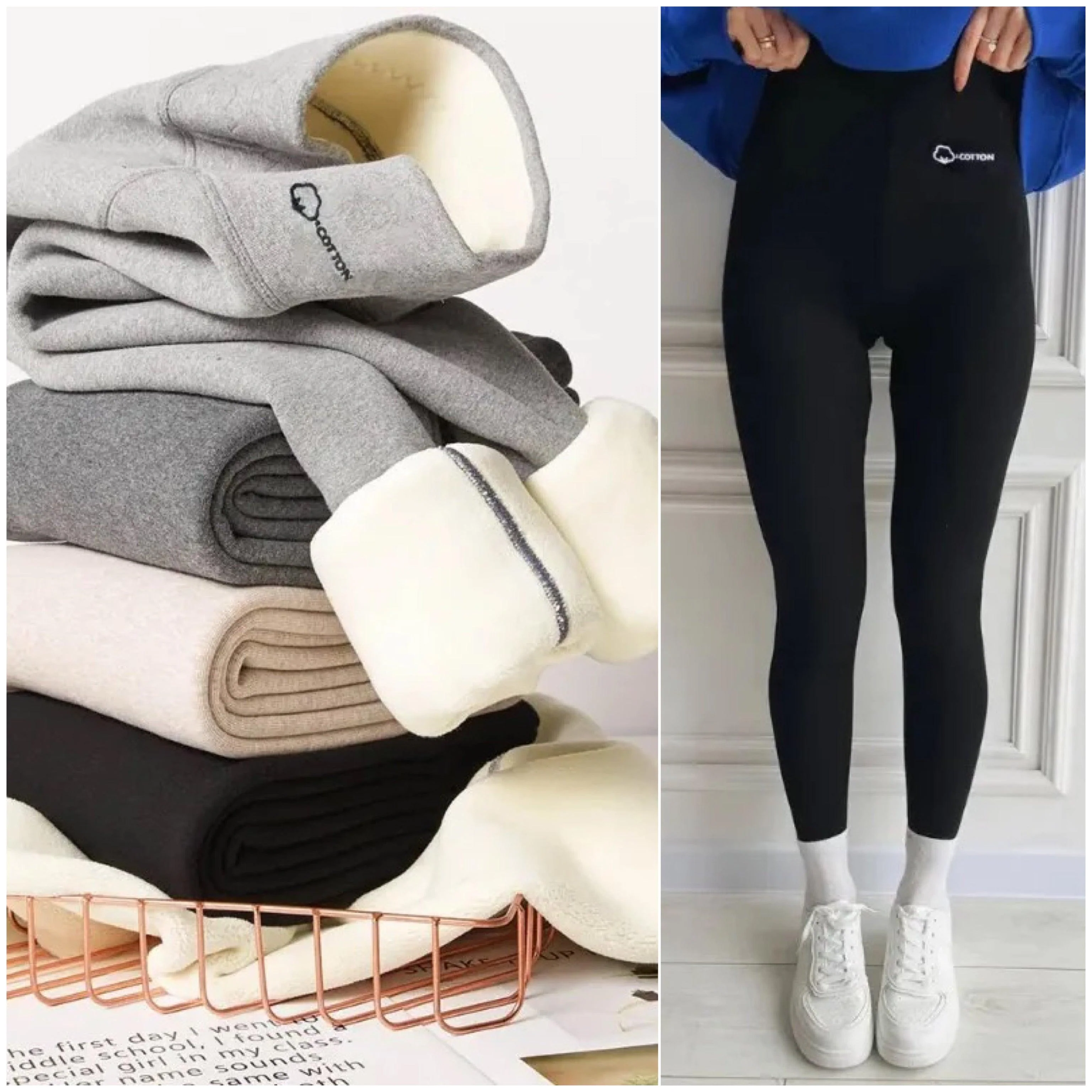 Lateno Premium Fleece Leggings In Black - Image 2