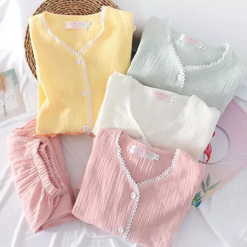 Laurel Lace Cotton Nightsets In Light Green - Image 2