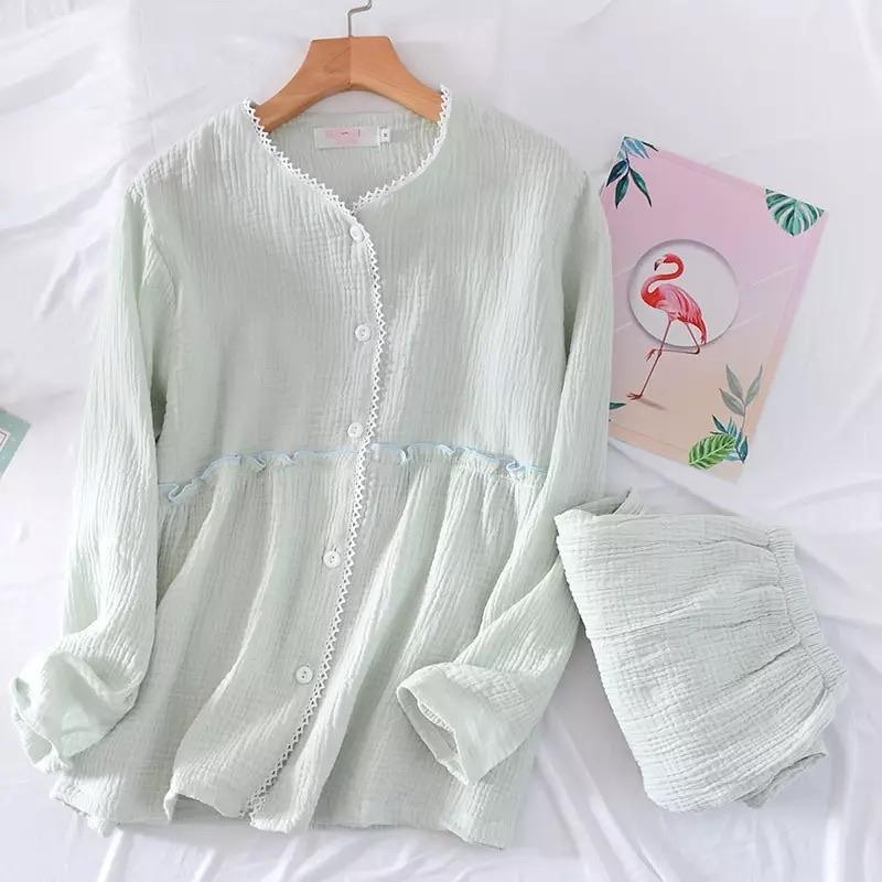 Laurel Lace Cotton Nightsets In Light Green