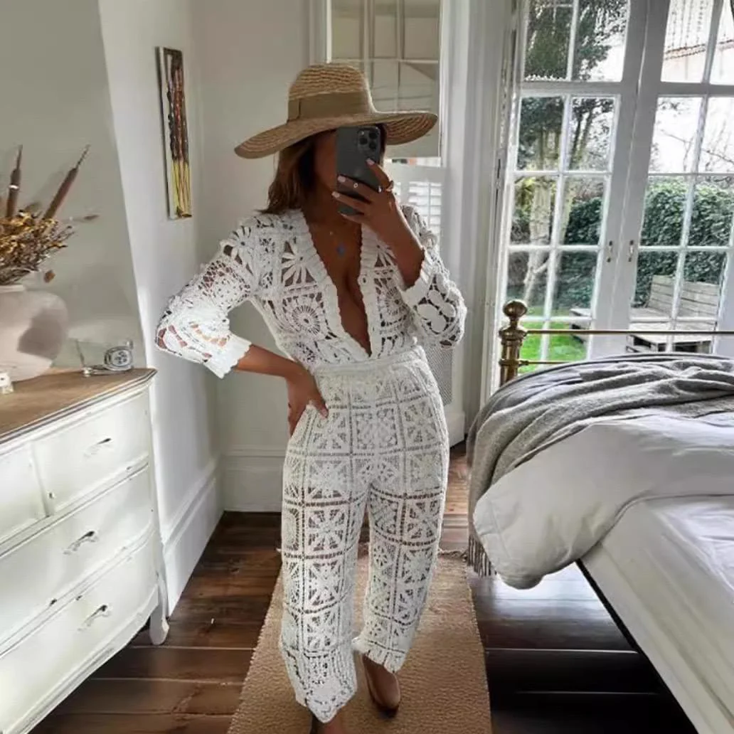 Laysha Crochet Holiday Coord - Resortwear In Beige - Image 4
