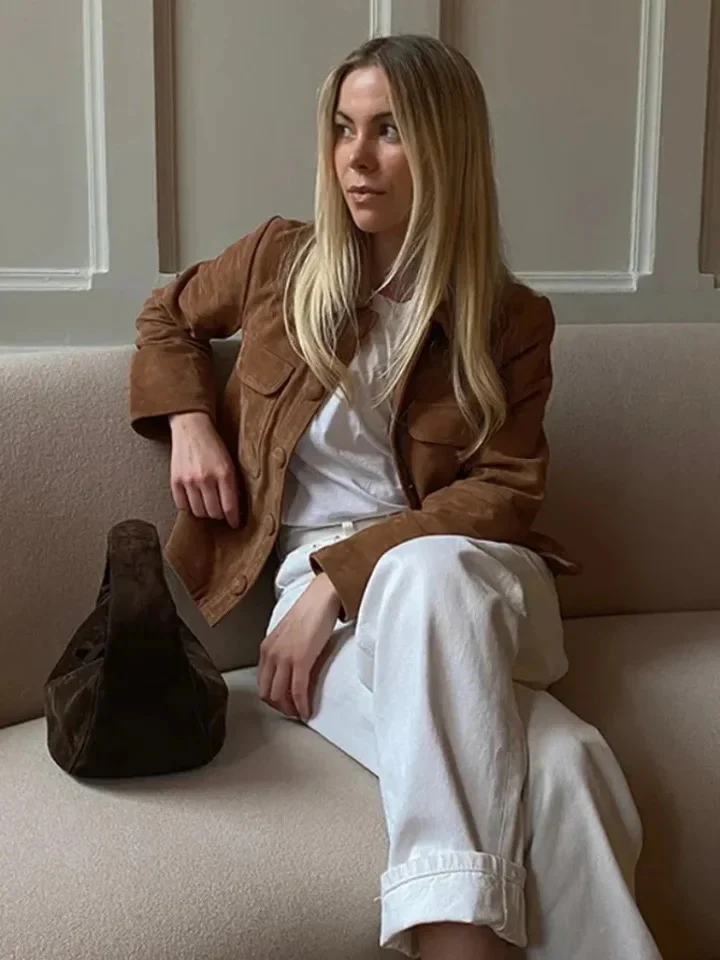 Leah Vintage Suede Short Coat in Brown - Image 2
