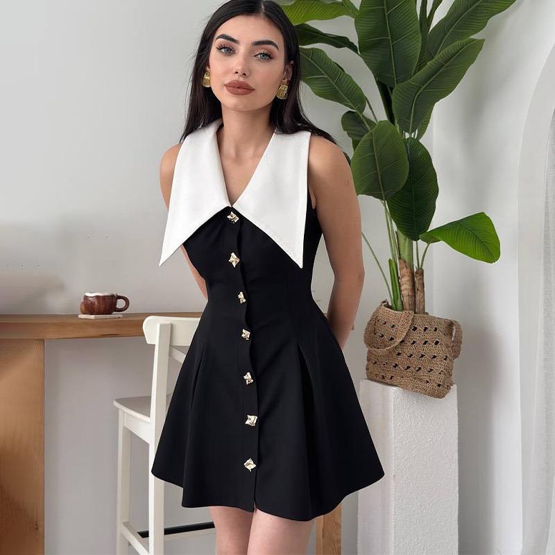 Leriya Luxe Collar Mini Dress In Black - Image 2