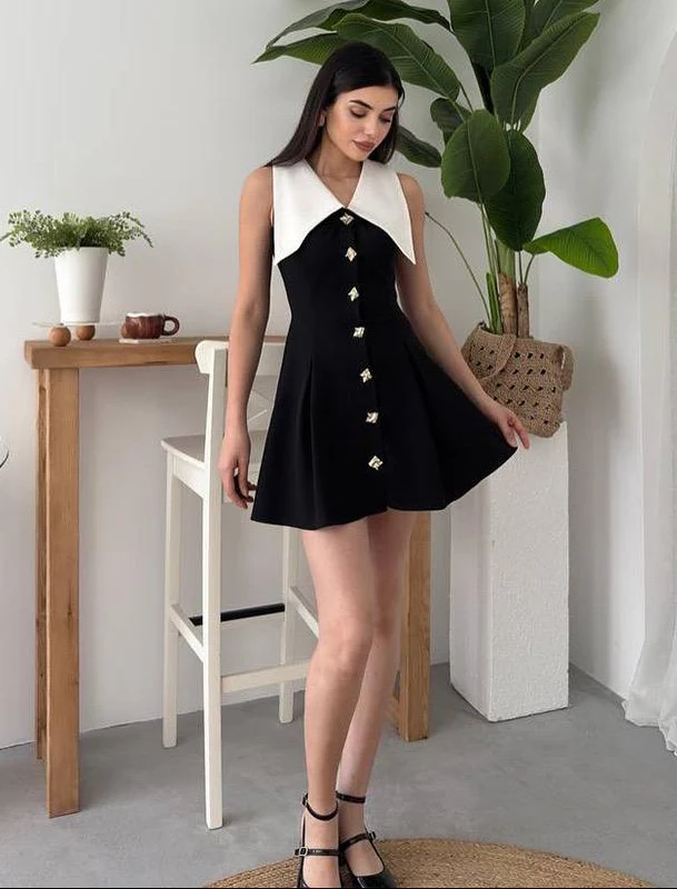 Leriya Luxe Collar Mini Dress In Black - Image 4