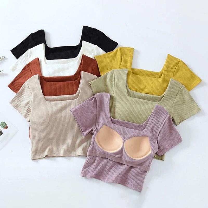 Levo Summer Tops with Inbuilt Bra In Rust - Image 5