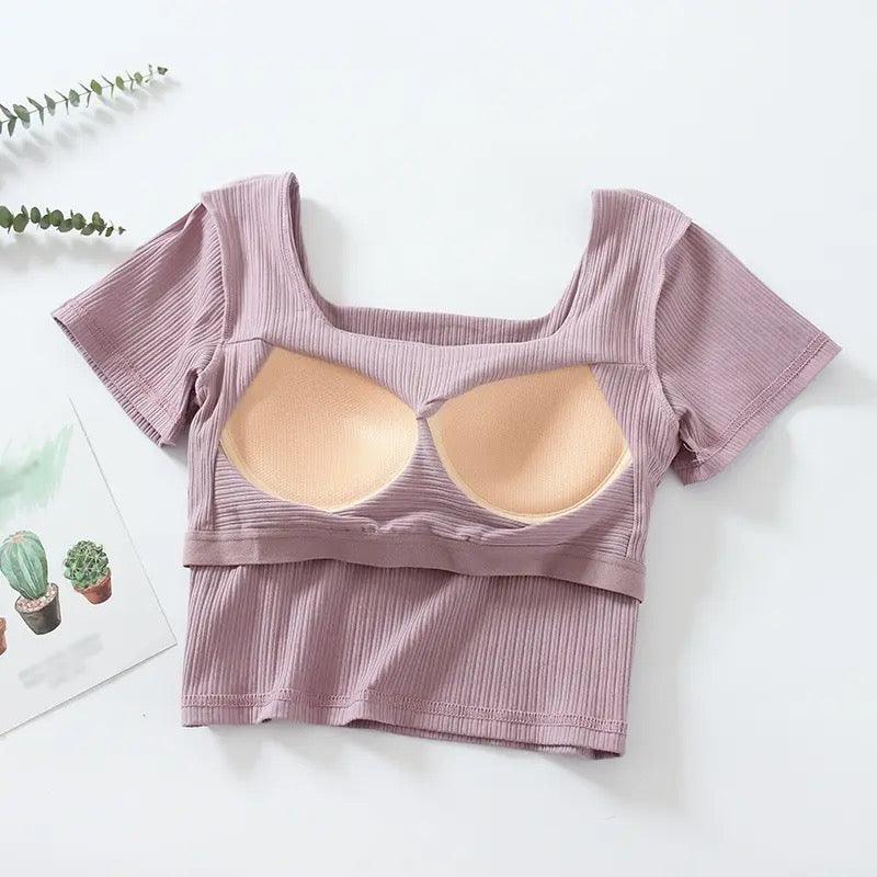 Levo Summer Tops with Inbuilt Bra In Rust - Image 2