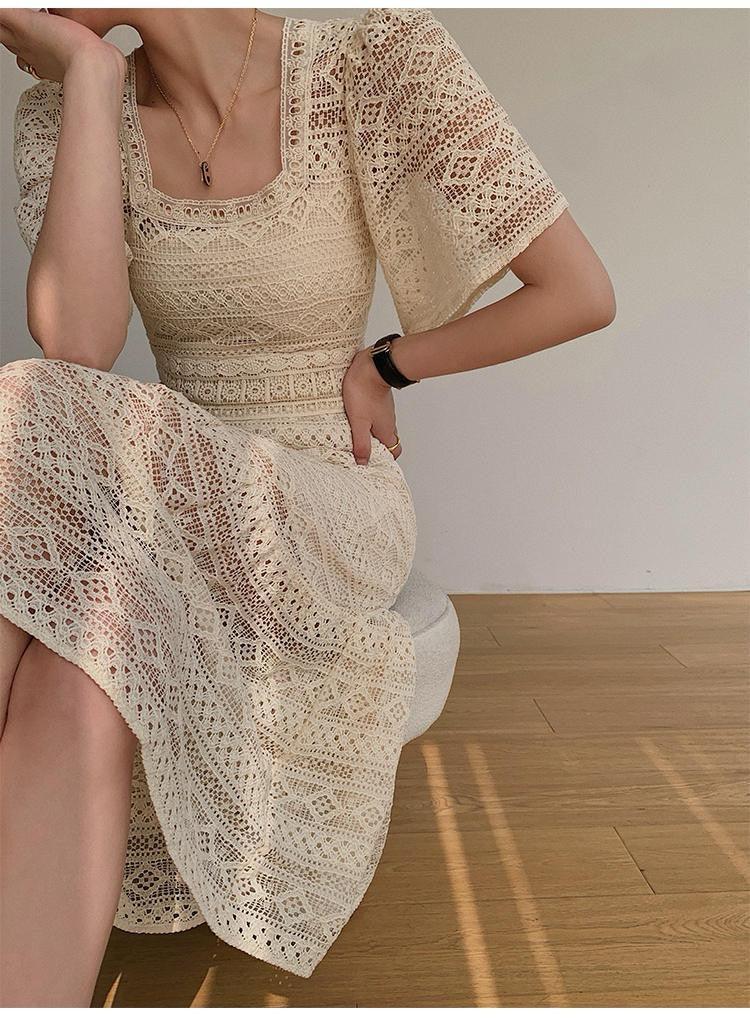 Liliana Crochet Midi Dress In Beige - Image 3