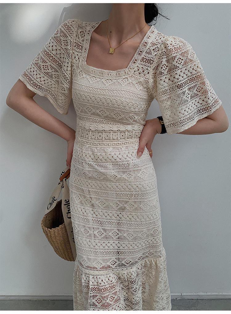 Liliana Crochet Midi Dress In Beige - Image 6