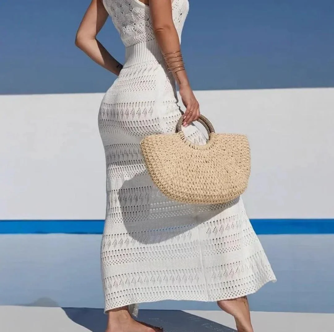 Lily Halterneck Soft Knit Dress In White - Image 3
