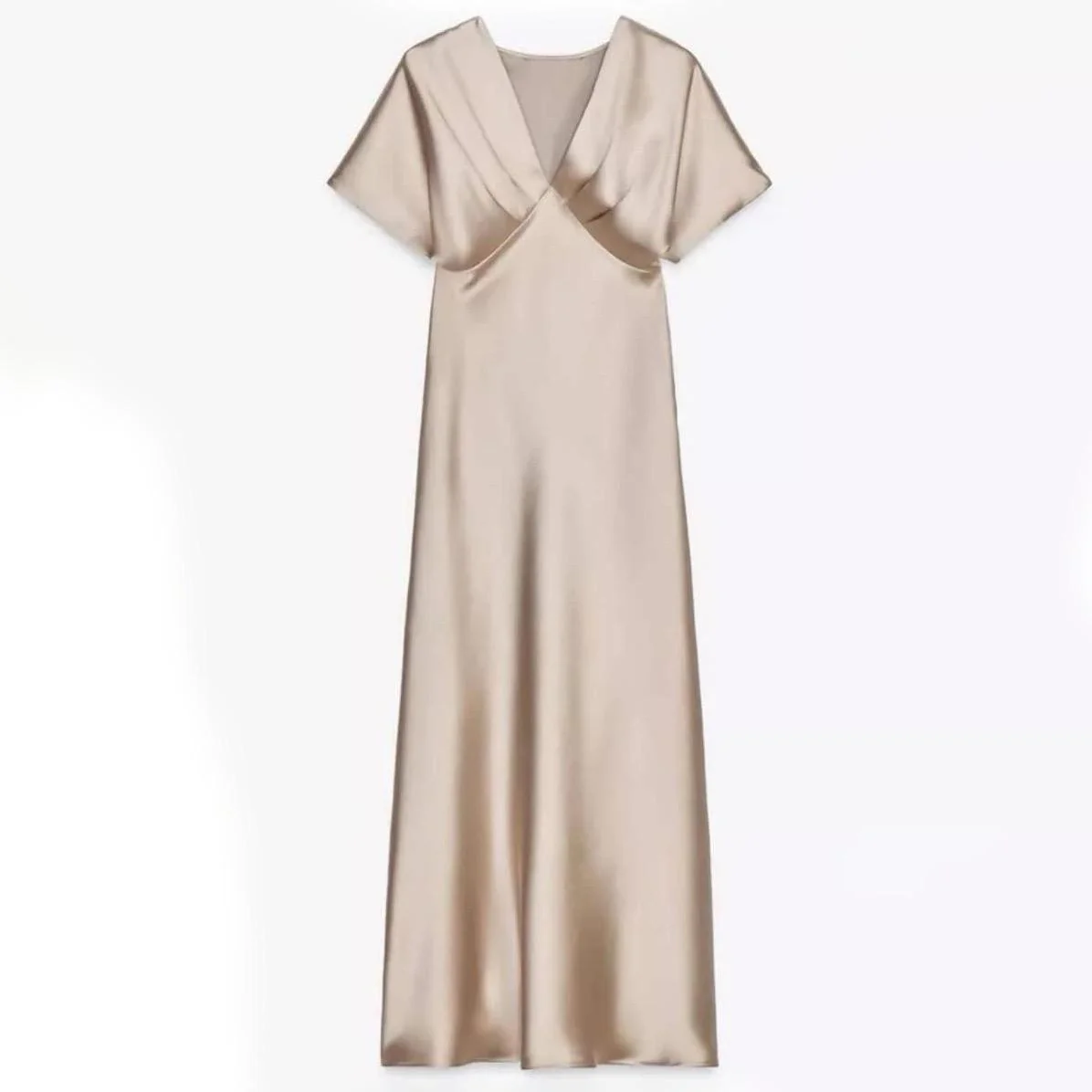 Lipasa Satin Midi Dress In Beige - Image 3