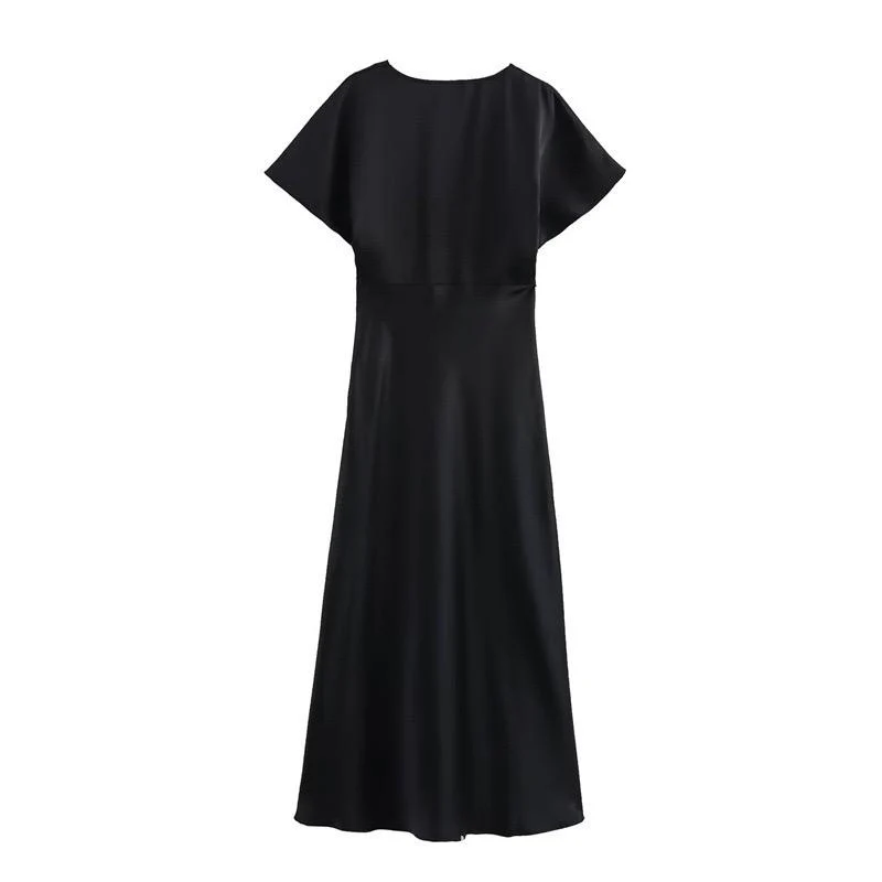 Lipasa Satin Midi Dress In Black - Image 4