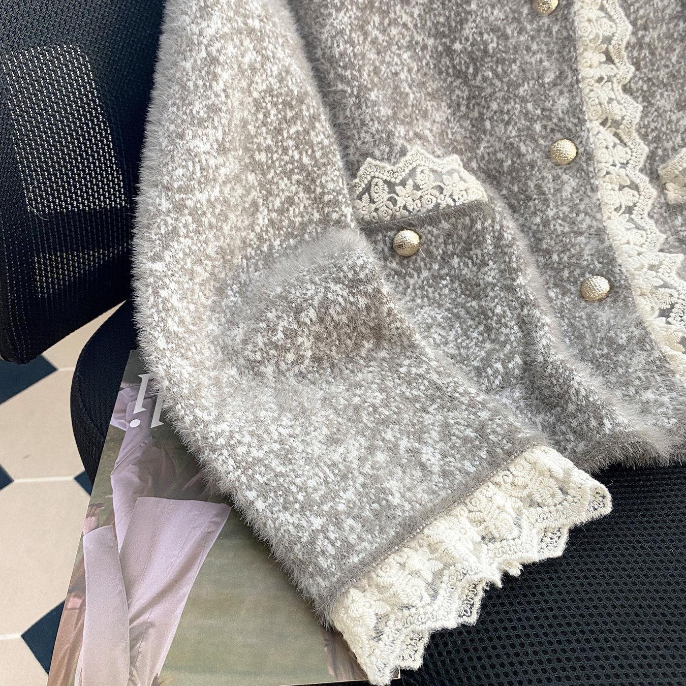 Livia Lace Winter Fur Cardigan In Grey - Image 3