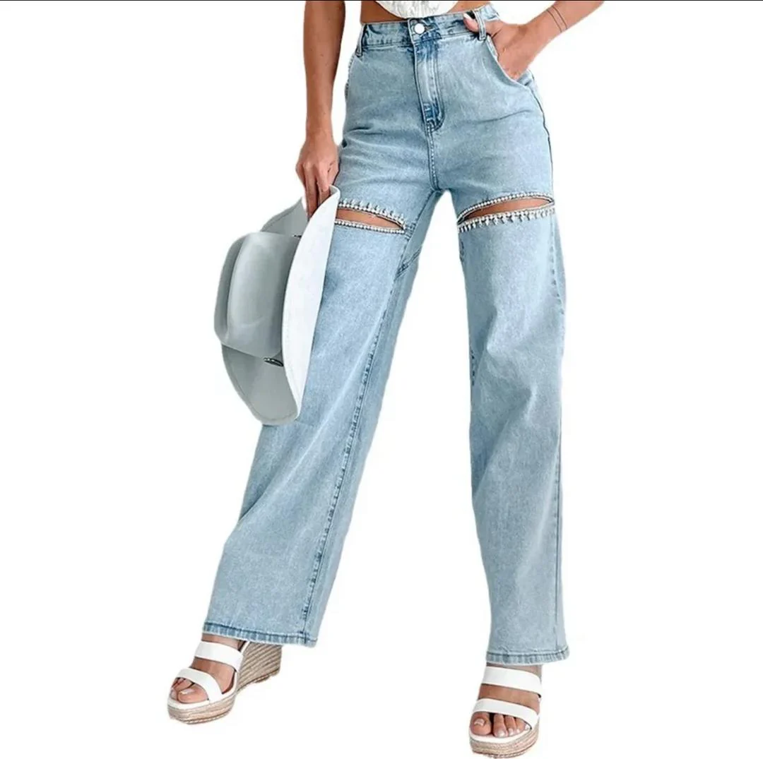 Liza Rhinestone Statement Denim Jeans - Image 2