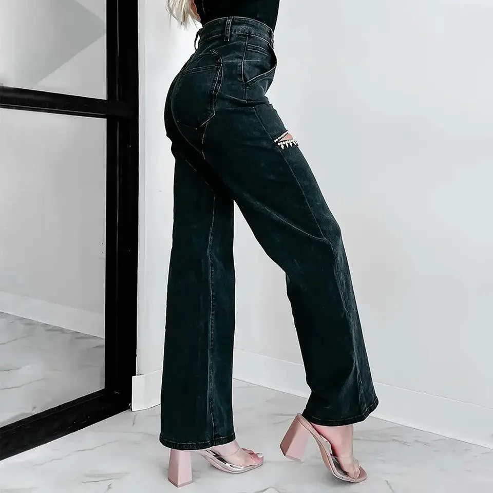 Liza Rhinestone Statement Denim Jeans - Image 5