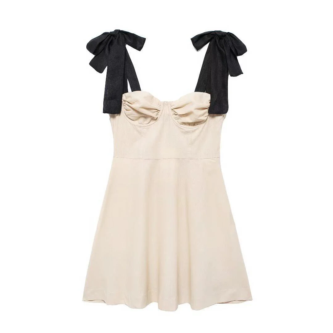 Liza Statement Mini Dress In Beige - Image 2
