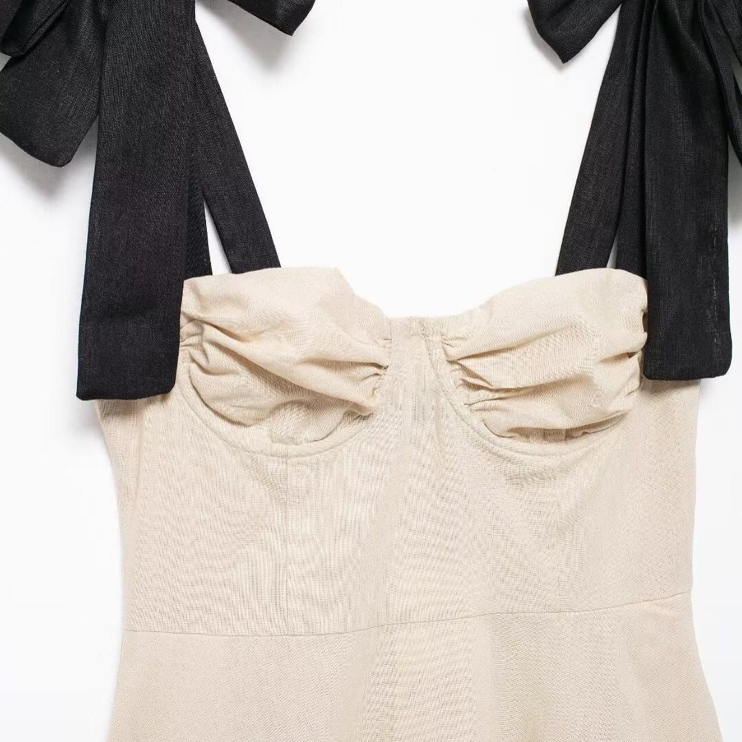 Liza Statement Mini Dress In Beige - Image 3