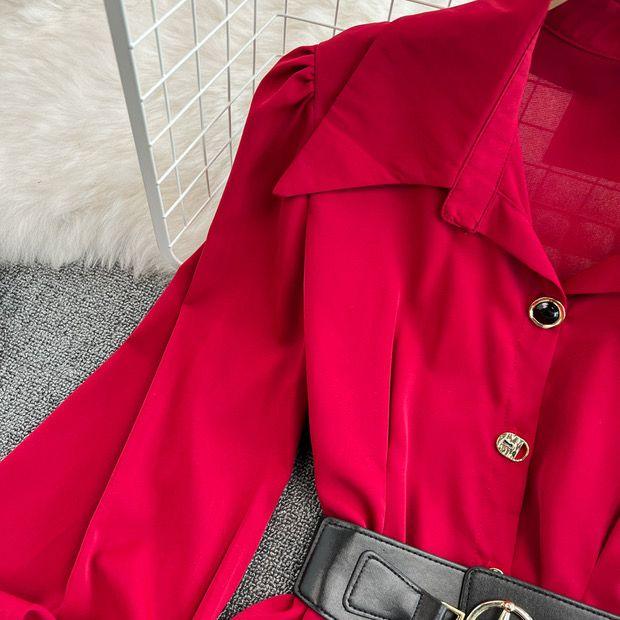 Locaste Statement Shirt With Belt In Red - Image 3