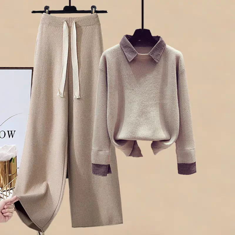Lois Woolen Coord Set In Beige