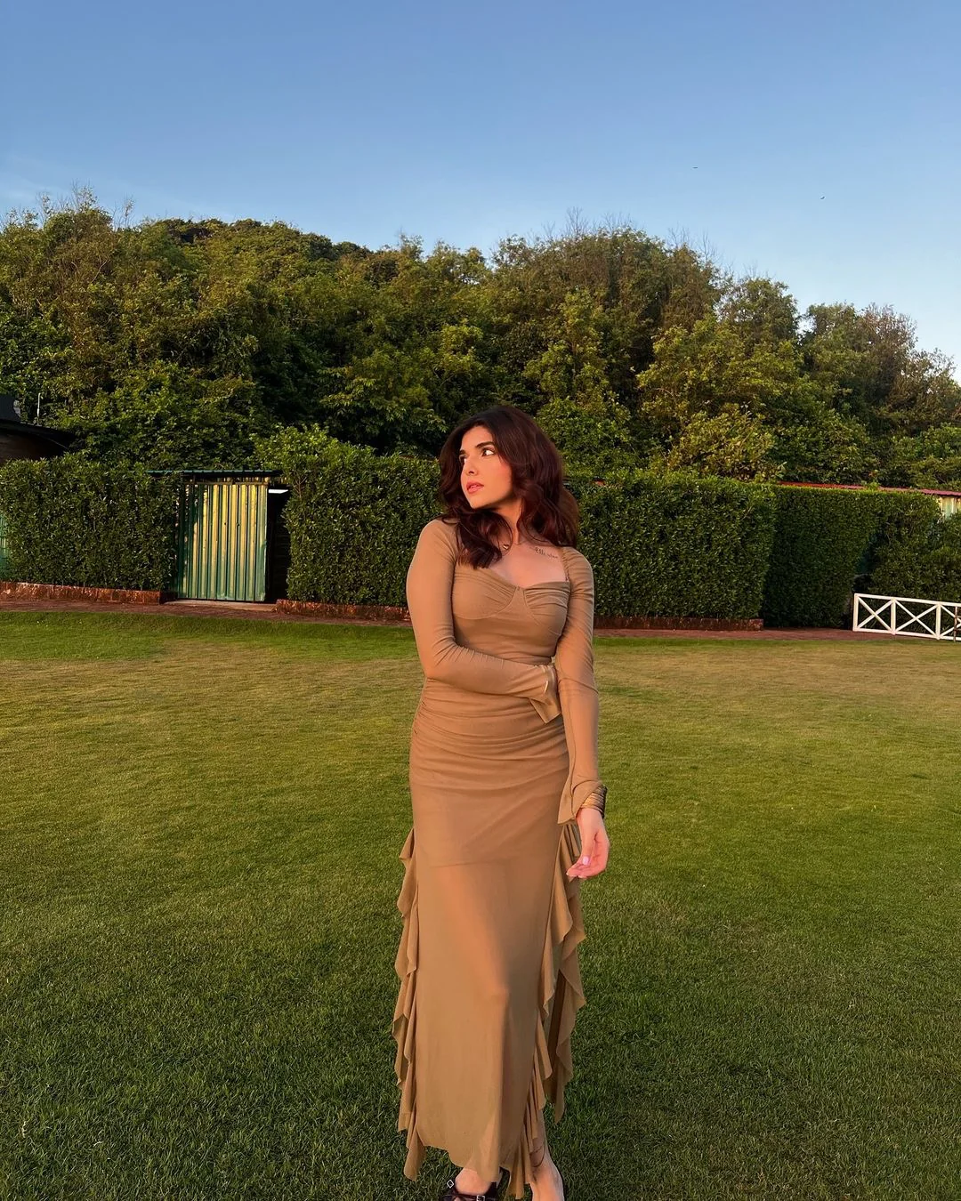 Lolita Ruffled Bodycon Maxi Dress In Brown - Image 6
