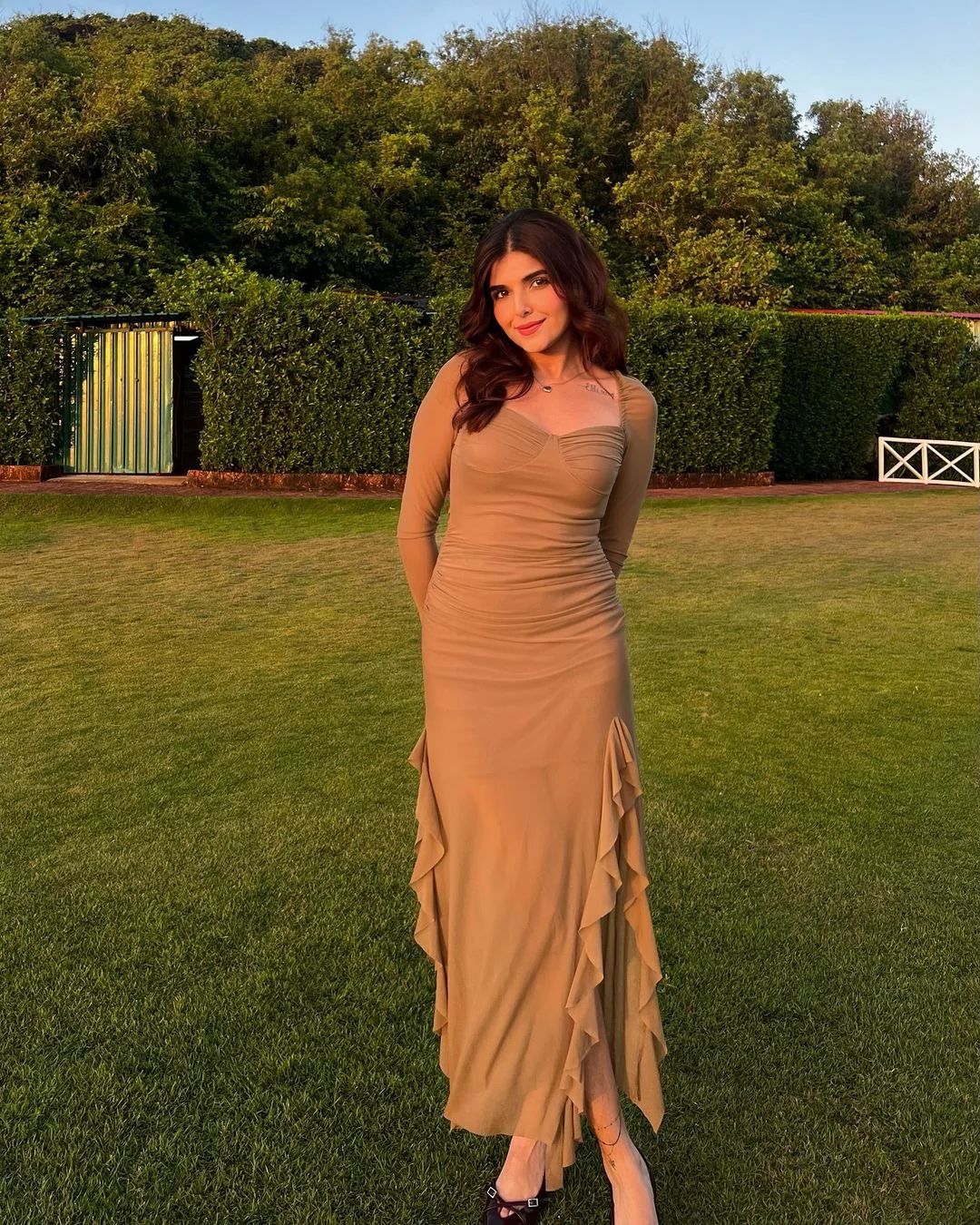 Lolita Ruffled Bodycon Maxi Dress In Brown - Image 7
