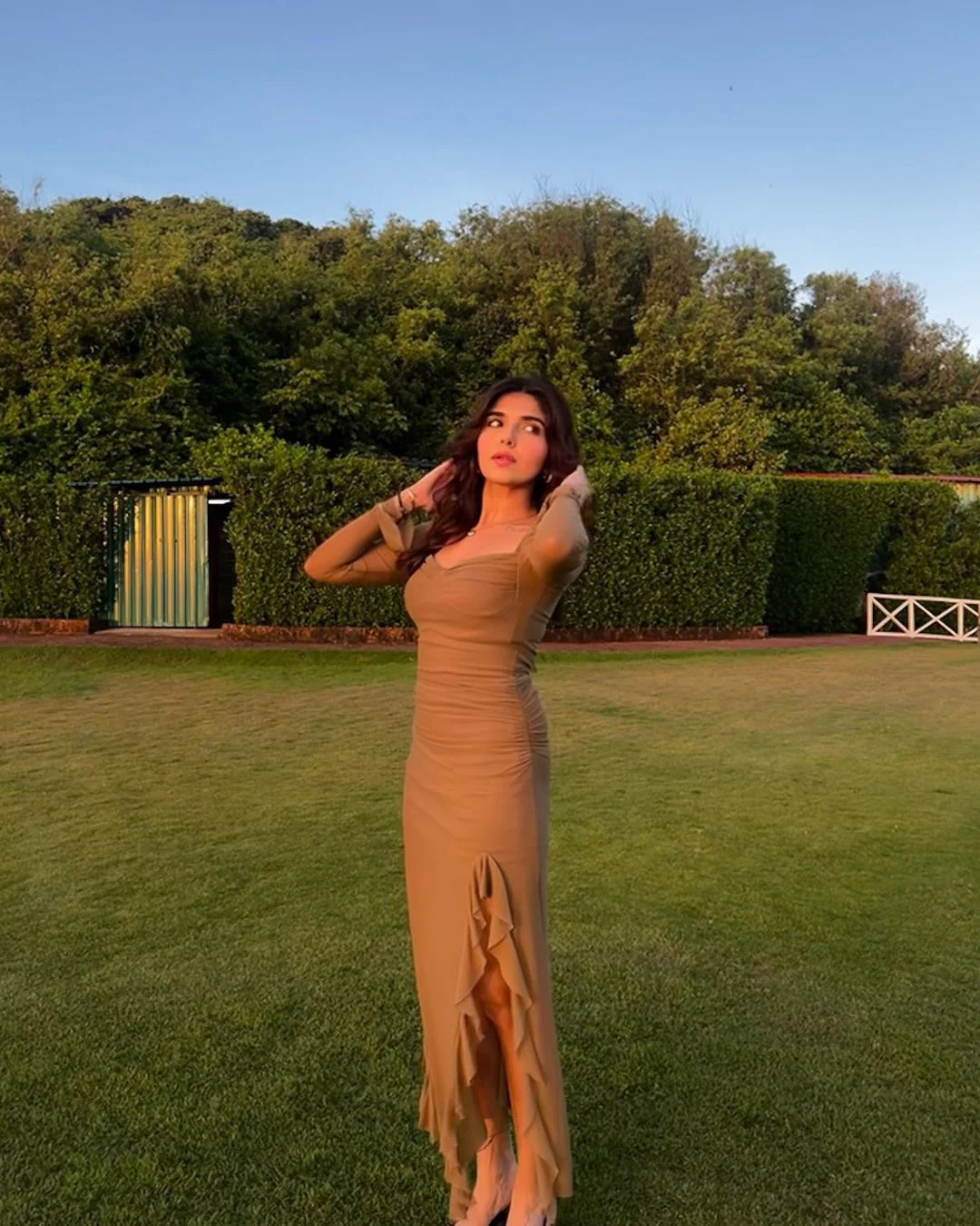 Lolita Ruffled Bodycon Maxi Dress In Brown - Image 4