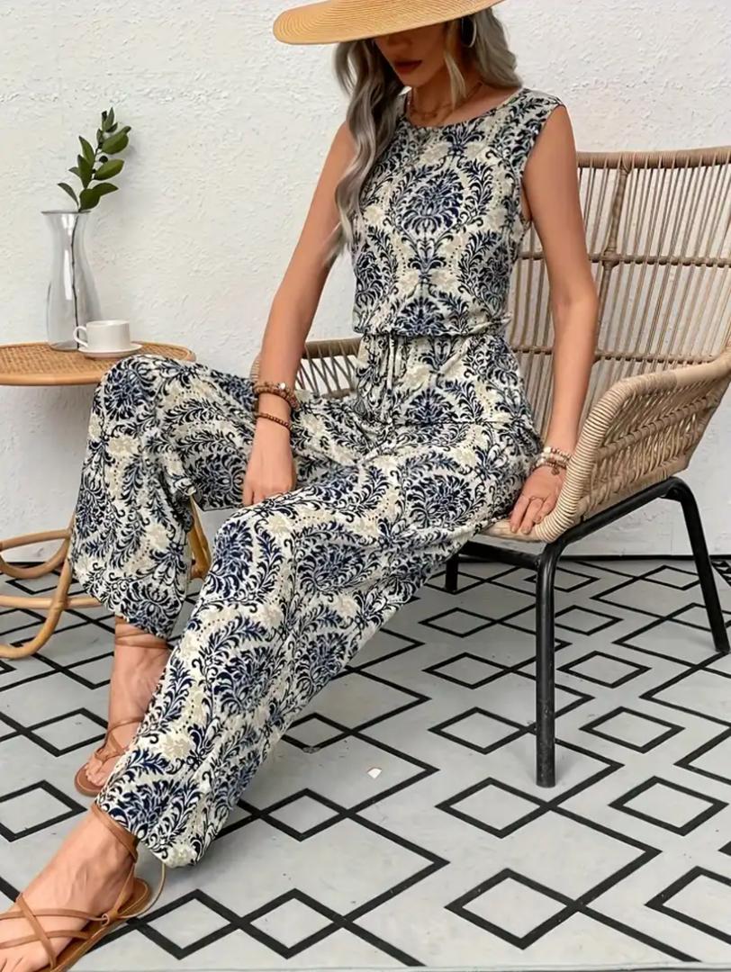 Loret Summer Printed  Jumpsuit In Off-White - Image 2