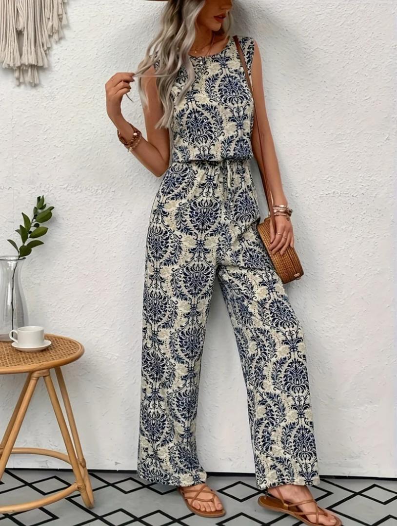 Loret Summer Printed  Jumpsuit In Off-White - Image 3
