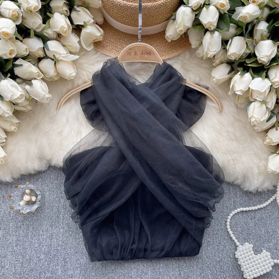 Lorre Summer Tops with Inbuilt Bra In Black