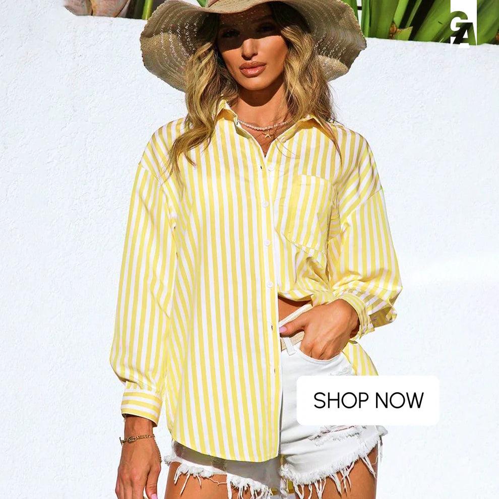 Lotus Striped Summer Oversized Shirt In Green - Image 5