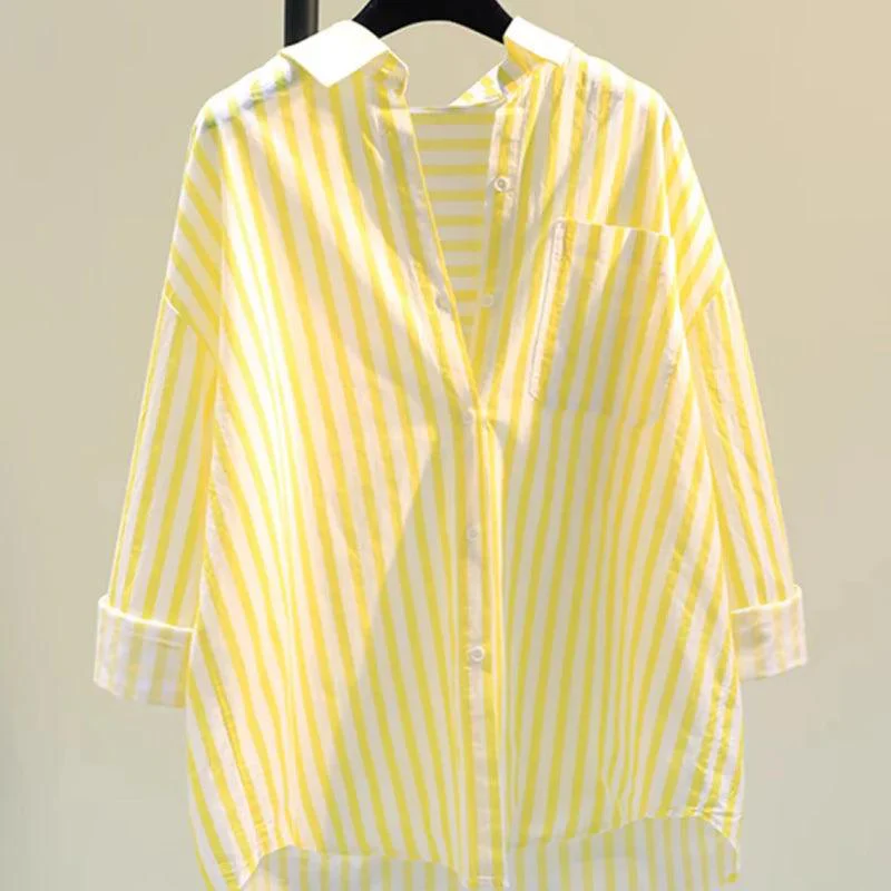 Lotus Striped Summer Oversized Shirt In Green - Image 3