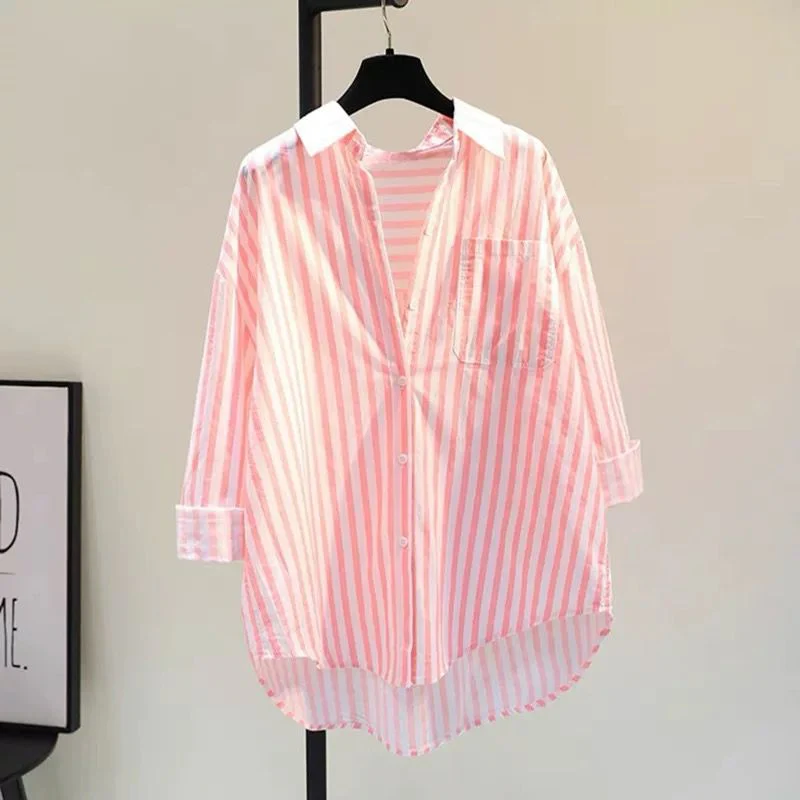 Lotus Striped Summer Oversized Shirt In Green - Image 4