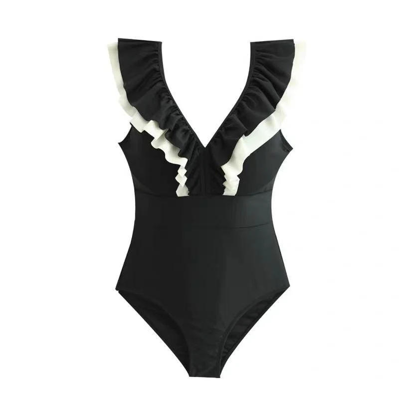 Louisa Ruffled Swimsuit In Black - Image 3