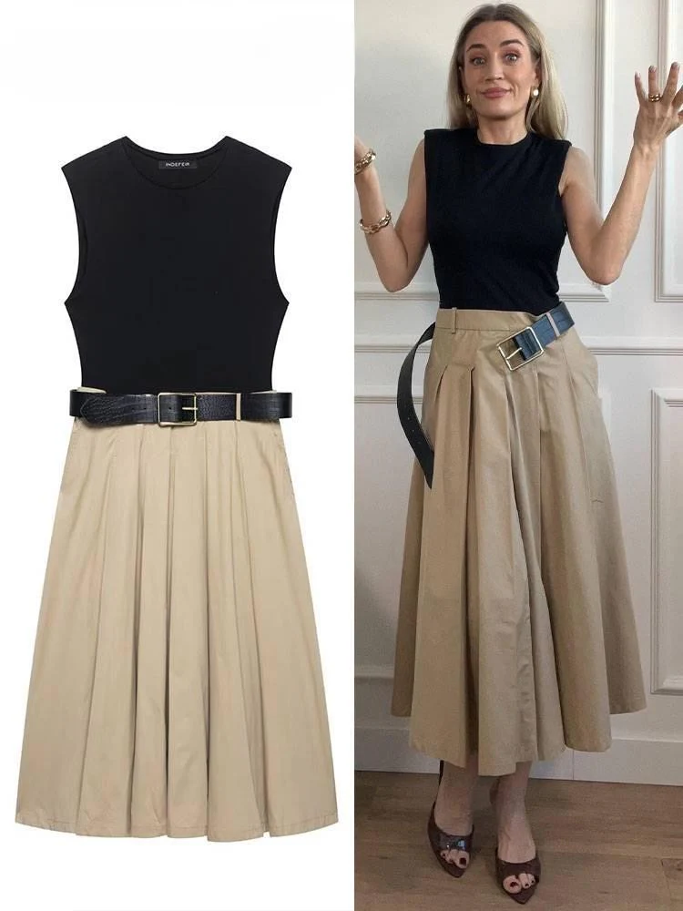 Lucy Luxe Elegant Pleated Dress With Belt In Black - Image 3