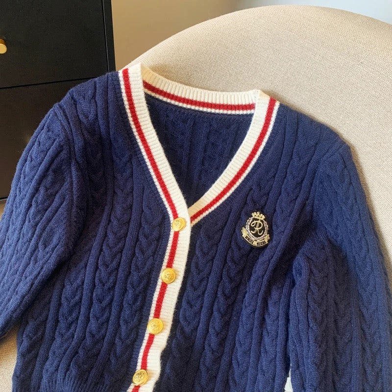 Luisa Woolen Cardigan In Navy Blue - Image 2