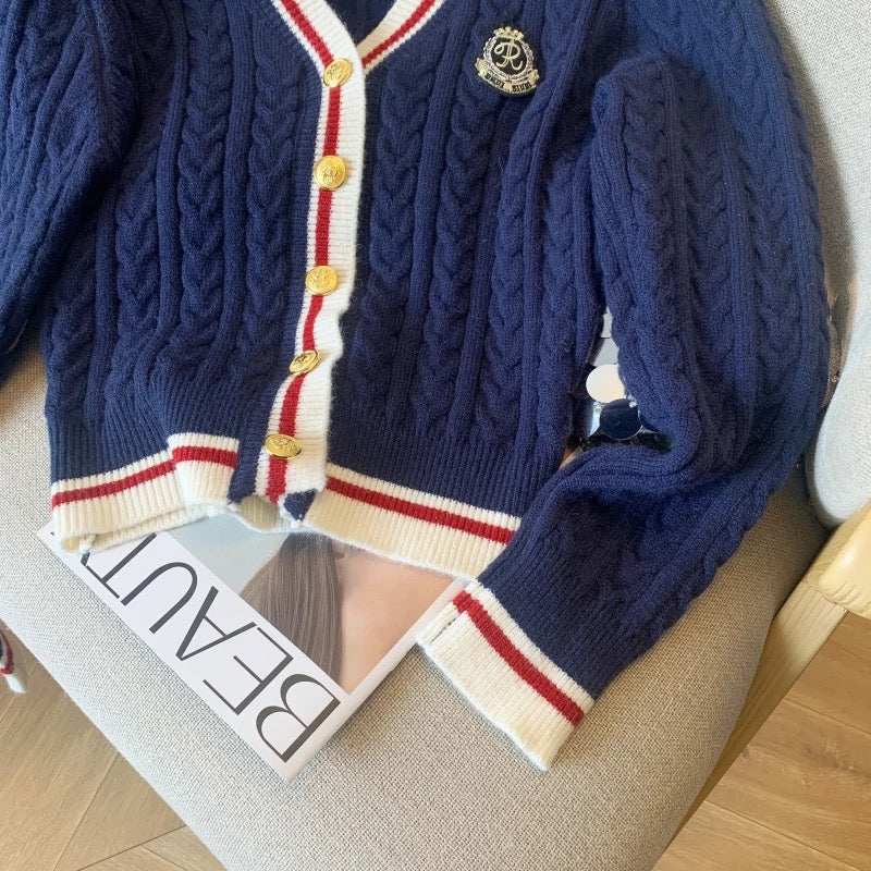 Luisa Woolen Cardigan In Navy Blue - Image 4