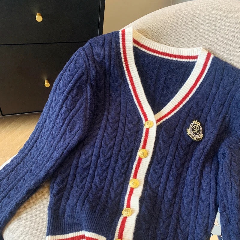 Luisa Woolen Cardigan In Navy Blue - Image 6
