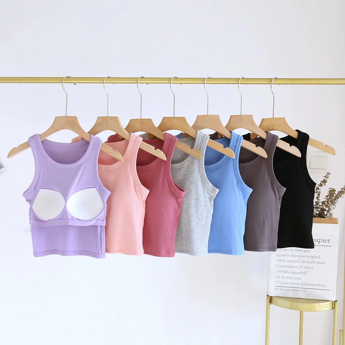 Luked Tank Tops with Inbuilt Bra In Lilac - Image 6