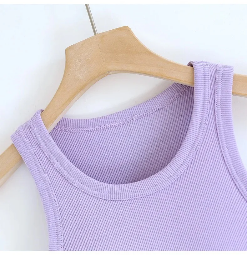 Luked Tank Tops with Inbuilt Bra In Lilac - Image 3